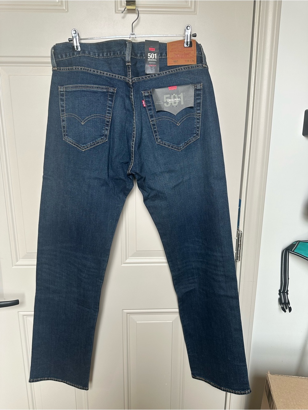 Levi's Premium 501 Stretch Straight Leg Jeans in Dark Blue Denim